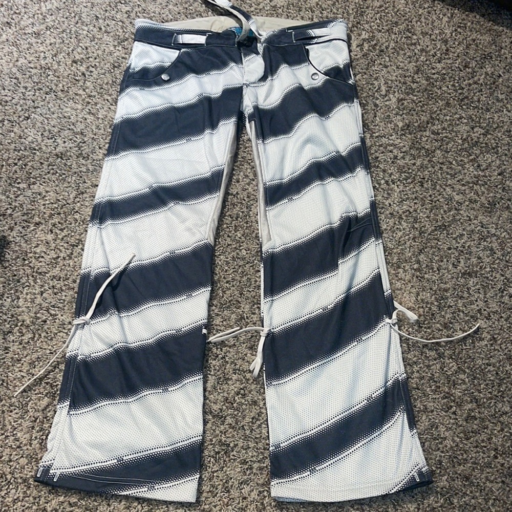 Women’s S 686 Base layer Fleece Lined Activewear Pants Gray/Green Striped Print